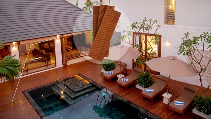 Pemasangan Decking Kayu di Villa Kipi Seminyak Bali villa kipi bali menggunakan decking kayu outdoor
