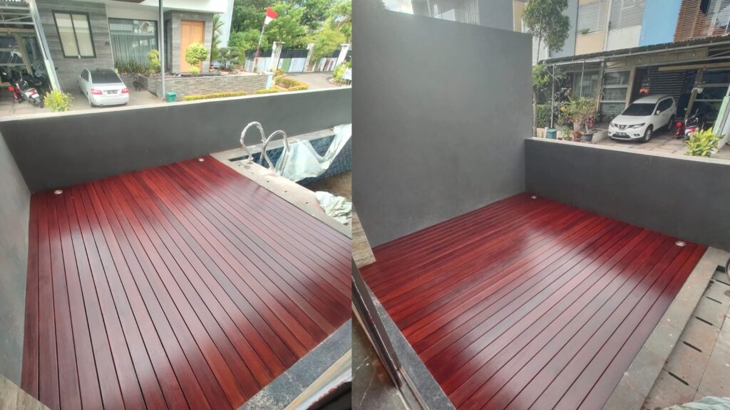 Decking kolam renang kayu merbau, sebagus ini? Penjual lantai kayu Indonesia
