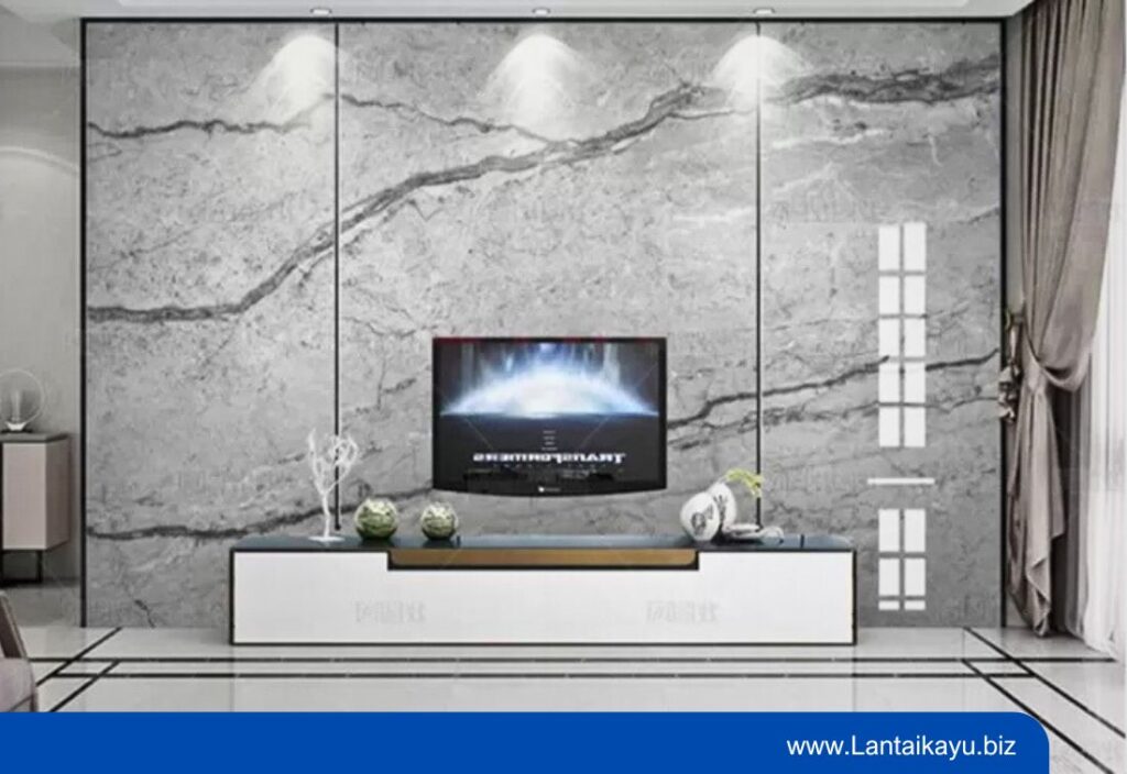 Ide Desain Backdrop TV yang Akan Mempercantik Interior Rumah Backdrop TV Bermaterialkan Marmer